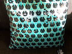 SEQUINS-&-CIRCLES-BLACK-&-AQUA-CUSHION-40-cm-X-40-cm-SQUARE-NEW-DESIGNER